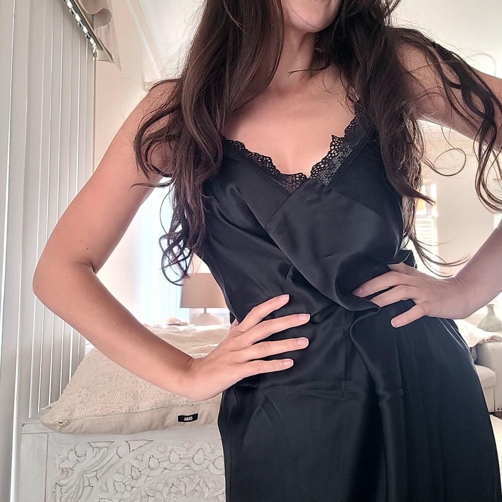 NWT Petite Plume Black Slip Nightie XL
